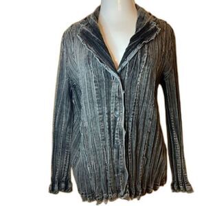 CHICO'S BOHO RAW EDGE OMBRÉ JACKET UNIQUE PLEATING DETAIL BLACK GRAY XL 16/18